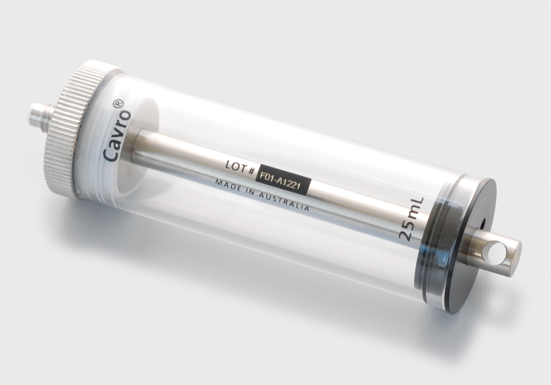 Syringe 25mL, glass, PTFE, SS